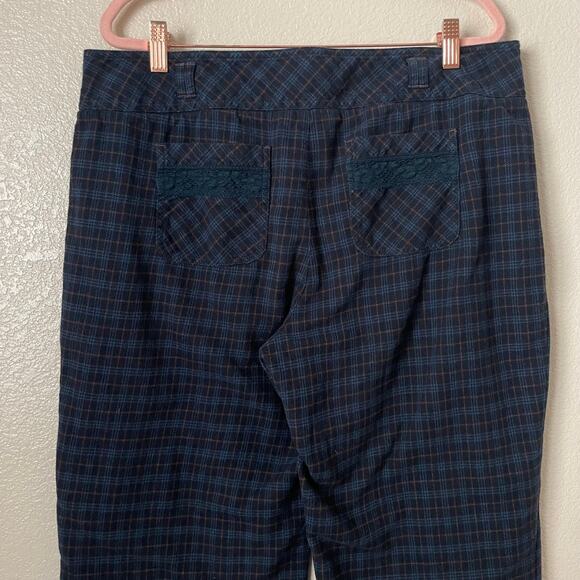 Sundance Pants Womens Large Blue Plaid Flannel Straight Leg Preppy Academia - Picture 6 of 11